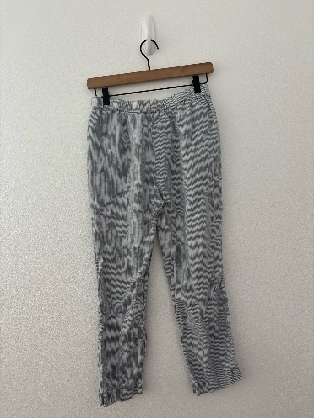 Quince Light Gray Pinstripe Wide-Leg Linen Drawstring Pants - Picture 3 of 5